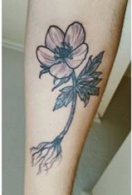 Schoolgirl kalf op swart doring eenvoudige abstrakte lyn plant blom tatoeëring prentjie