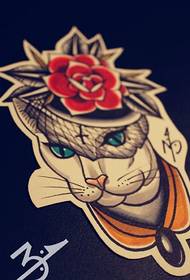 Color personality cat rose tattoo manuscript picture