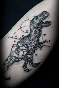 Neobvyklé černé geometrické linie kombinované tetování dinosaura