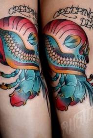 New school color skull and crab leg tattoo pattern