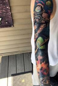arm colorful solar system planet astronaut tattoo pattern