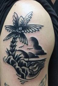 eenvoudig old school zwart-wit palmboom en kustarm tattoo patroon
