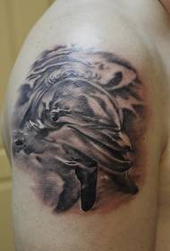 shoulders very beautiful black and white dolphin tattoo pattern