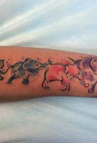 arm vivid color elephant family tattoo pattern