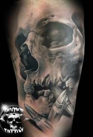 arm dream very realistic black and white skull and bullet tattoo pattern