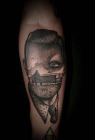 black and white portrait tattoo pattern of unknown style of arm