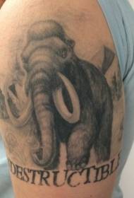 ຮູບແບບ tattoo ແຂນ mammoth ສີດໍາແລະສີຂາວທີ່ແທ້ຈິງ