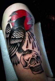 Arm färgglada mystiska blodiga solen och krage skalle tatuering mönster
