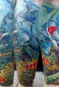 beautiful multicolored underwater world arm tattoo pattern
