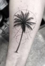 手臂华丽的棕榈树与圆纹身图案