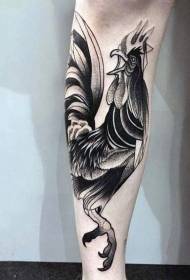 Motif de tatouage bras drôles coq noir et blanc