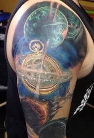 order Unbelievable color planet with old clock arm tattoo pattern