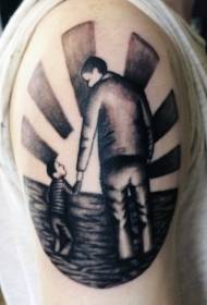 crno-bijeli uzorak tetovaže oca i sina velike ruke