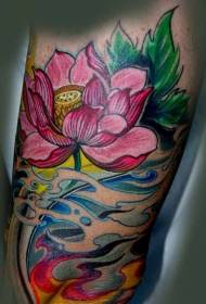 arm beautiful Japanese lotus and wavy tattoo pattern
