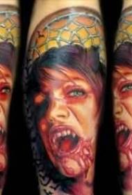 arm colored woman zombie portrait tattoo pattern