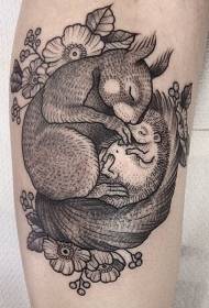 wild cute squirrel and hedgehog arm tattoo pattern
