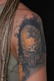 big arm cartoon black hedgehog and tree bar tattoo pattern