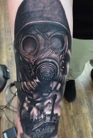 arm realistic military gas mask with tank tattoo pattern