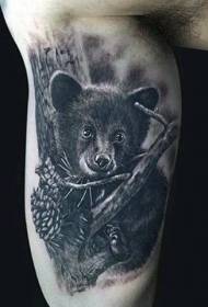 Arm cute little baby bear and pine cone tattoo pattern