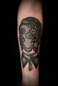 arm fashion style black and white lace male face tattoo pattern