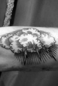 simple black and white lightning cloud arm tattoo pattern