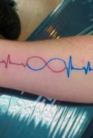 arm red and blue infinity symbol with ECG tattoo pattern