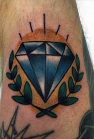 blue small diamond with sun plant arm tattoo pattern