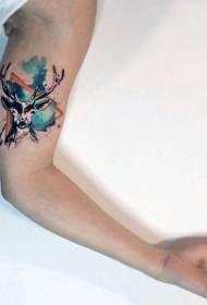 arm simple color splash ink geometry deer tattoo pattern