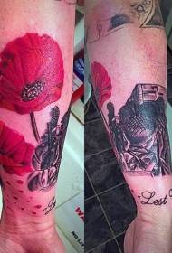 arm wonderful realistic red floral tattoo pattern