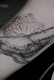 arm original style black and white big whale flower tattoo pattern