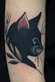 Въоръжете се с прост модел черна татуировка на котка и листа