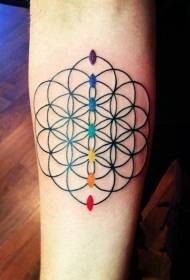 brazo Diseño interesante flor de la vida y patrón de tatuaje de chakra