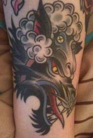 wolf tattoo pattern with sheepskin on the arm