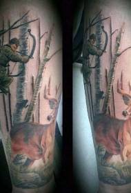 ramiona wspaniały wzór tatuażu myśliwego i jelenia