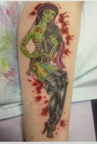 arm green hand-drawn zombie woman tattoo pattern