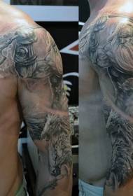 puoliksi hämmästyttävä Poseidonin merenjumalan muotokuva tatuointikuvio