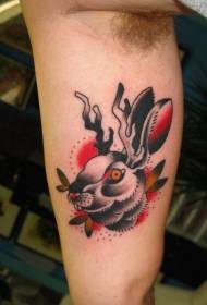 old school Bunny with antler arm tattoo pattern