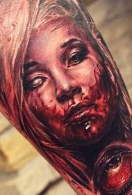 kol renkli kanlı kadın zombi ve göz dövme deseni