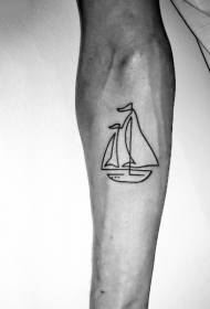 arm simple black line boat tattoo pattern