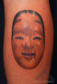 Simple color girl mask arm tattoo pattern