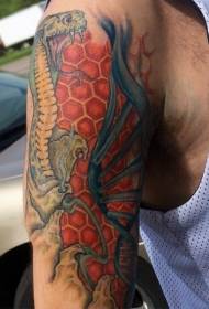 arm gorgeous painted color snake with DNA symbol tattoo pattern