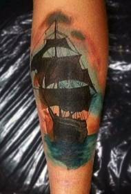 Arm painted huge sailing sea tattoo pattern
