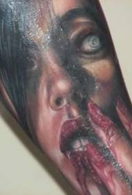 horror style bloody vampire woman arm tattoo pattern