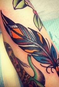 men's arm old school colorful feather tattoo pattern