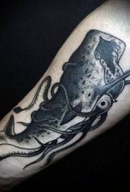 მკლავი უცნაური შავი და თეთრი squid tattoo) ნიმუში