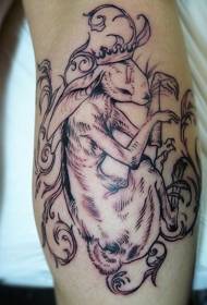 calf beautiful black line hare and crown tattoo pattern