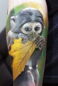 veldig søt og realistisk farge liten ape arm tatoveringsmønster
