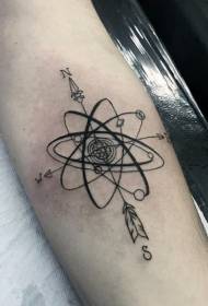 Arm science style black solar system and arrow tattoo pattern