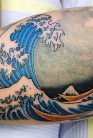 patrón simple de tatuaxe de brazo de onda grande de cor