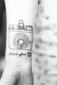 arm black line heart shape and camera letter tattoo pattern